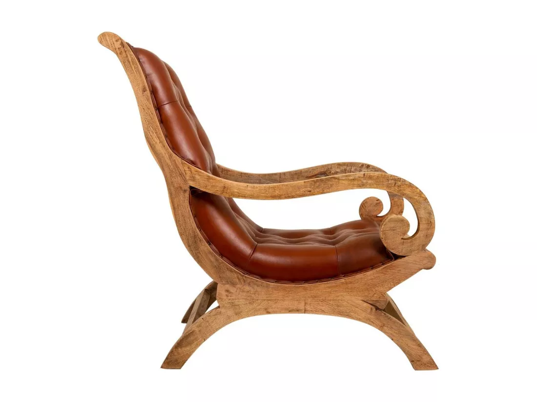 Fauteuil en bois et cuir marron 65x98x94h