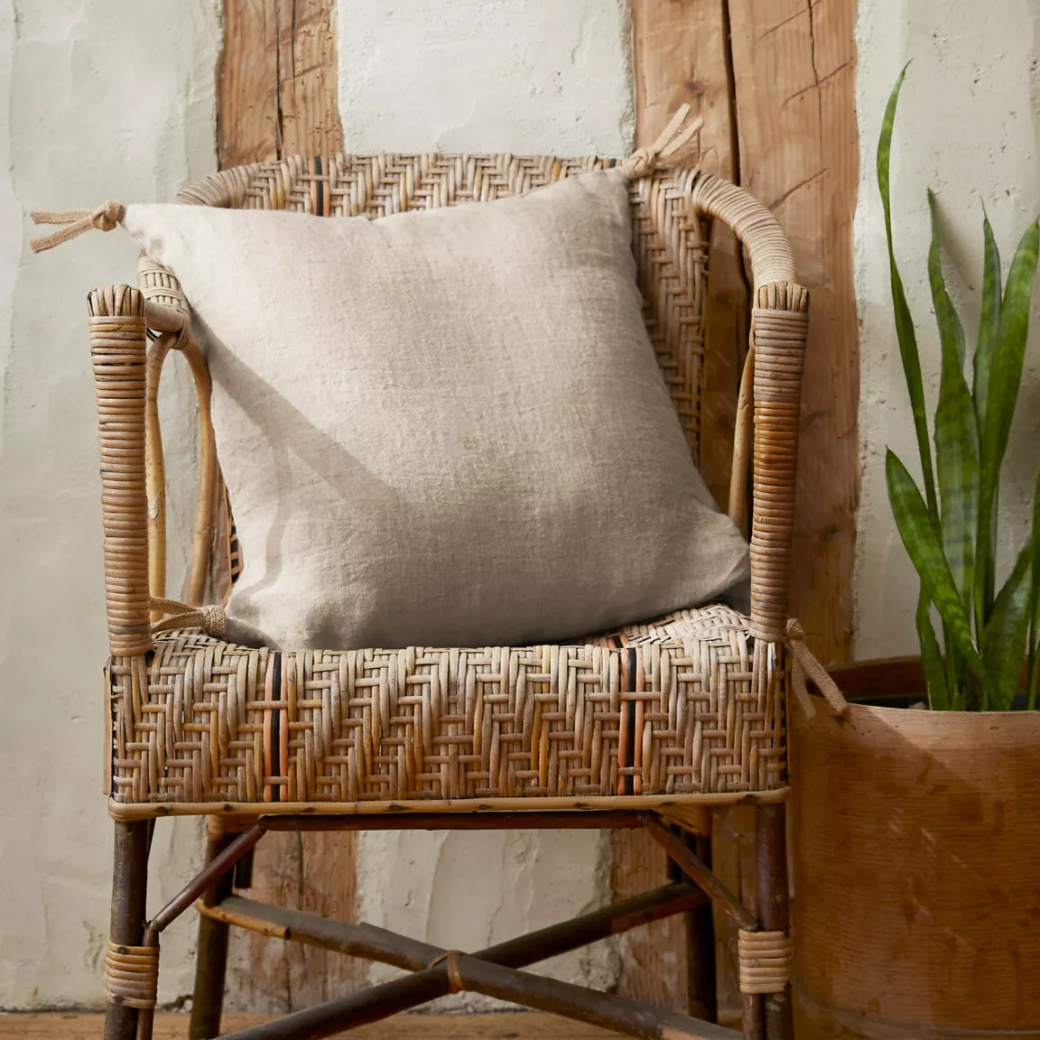 Coussin carré lin lavé (45 cm) Louise Beige