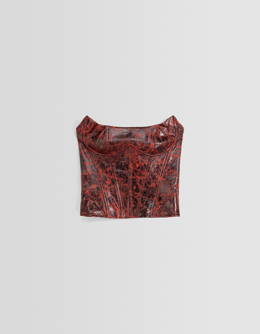 Top bandeau com efeito de couro