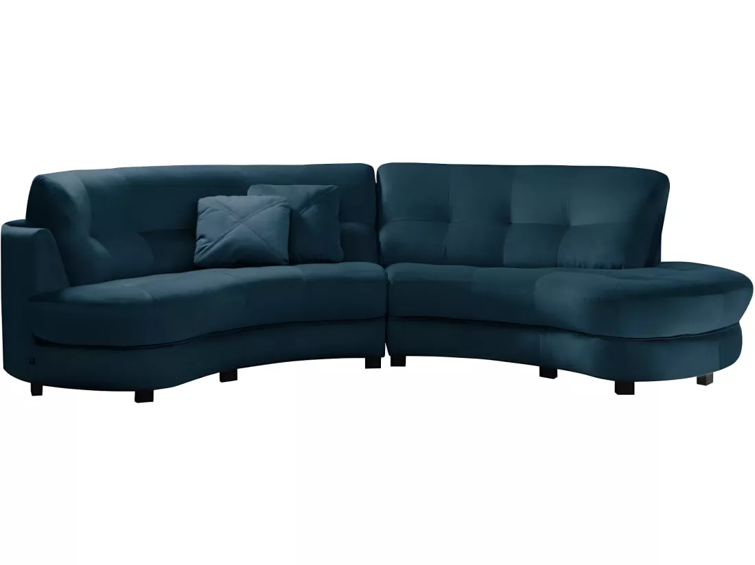 Canapé en tissu velours luxe 5/6 places BRENNER bleu foncé, côté accoudoir gauche