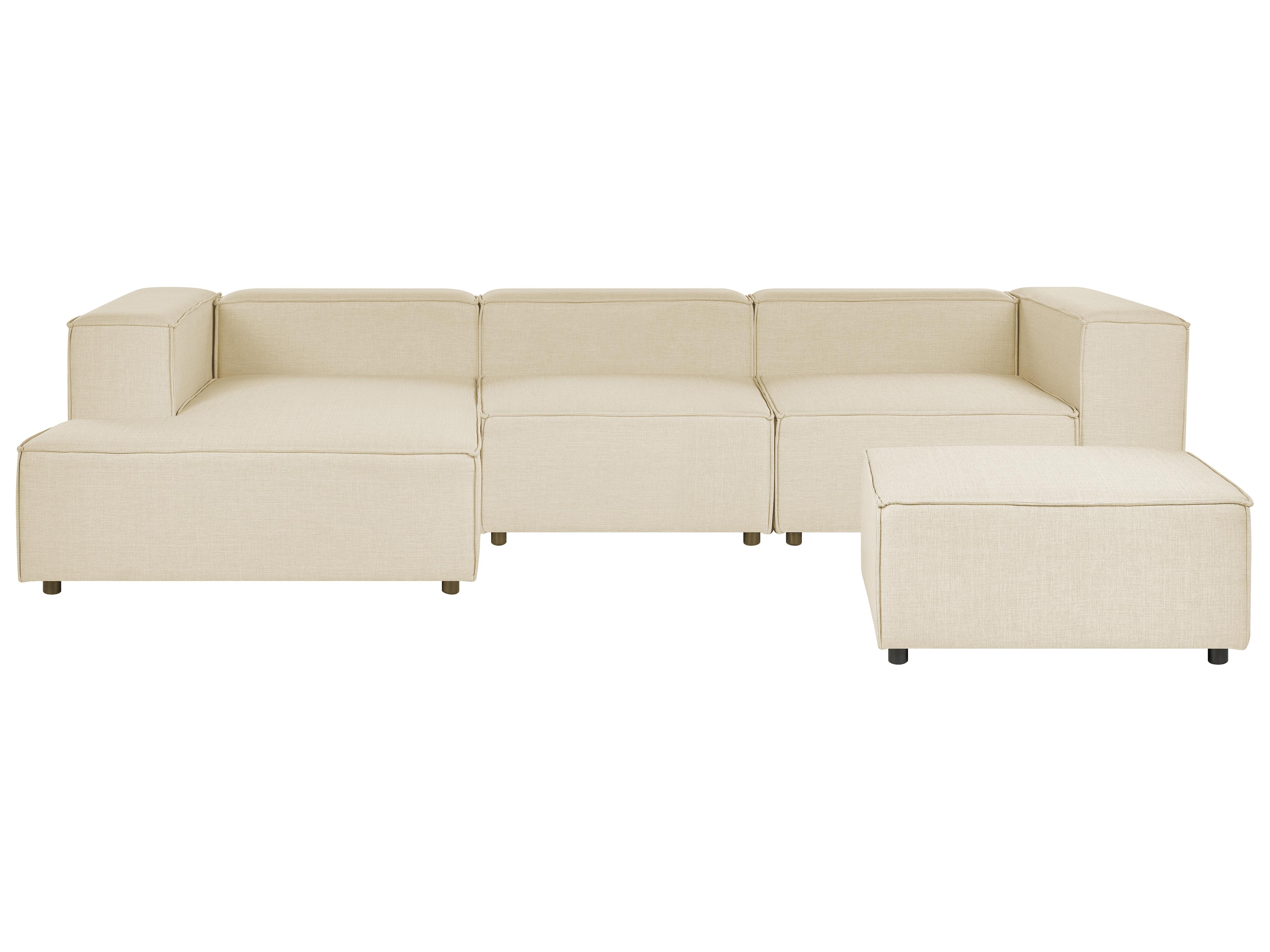 Modulaire hoekbank 3-zits APRICA Kunstlinnen Beige met ottomaan rechtszijdig