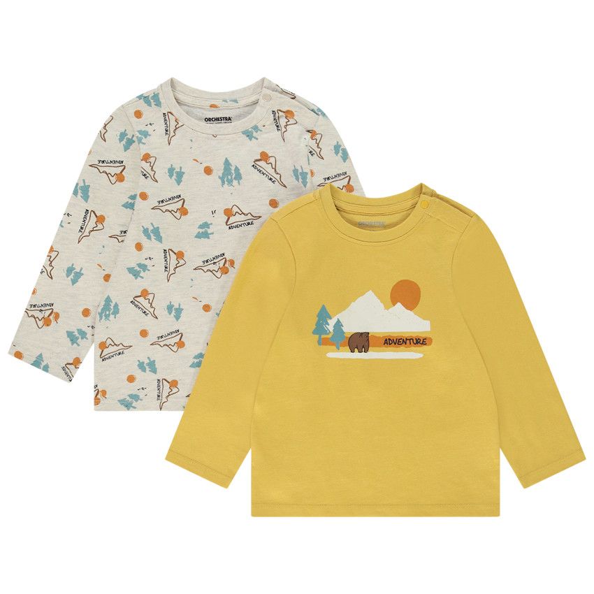 Lot de 2 t-shirts manches longues fantaisie pour bébé garçon - Jaune