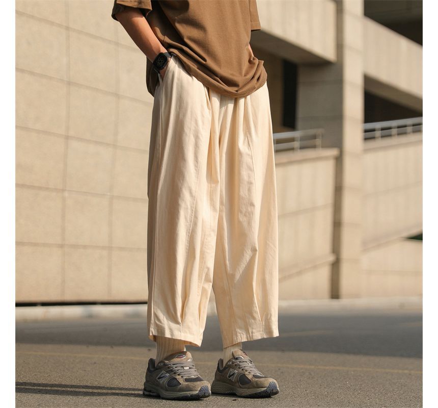 POSI - Effen cropped losse broek met trekkoord in de taille