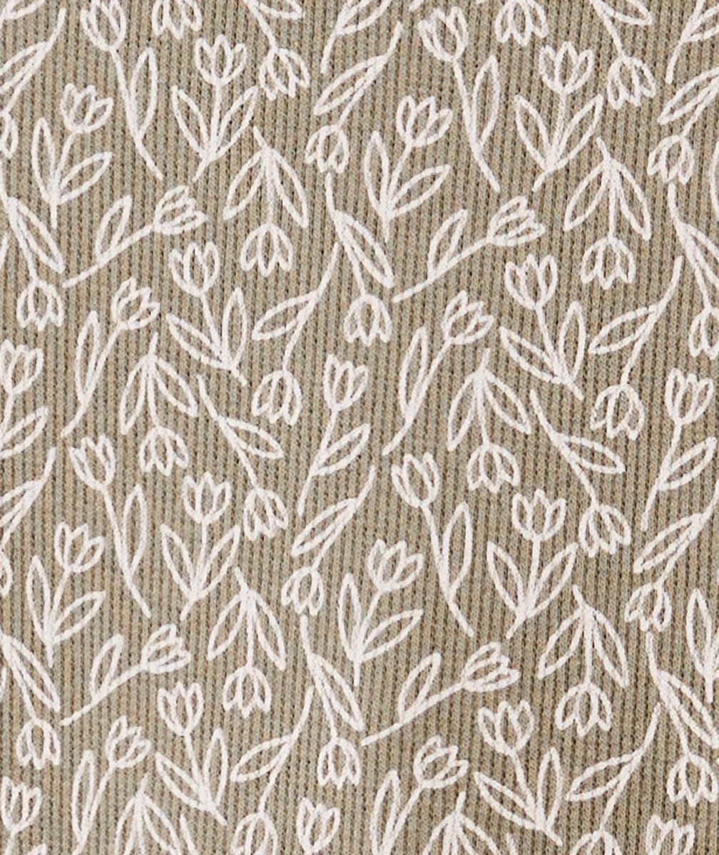 T-SHIRT MANCHES LONGUES FILLE CÔTELÉ EN COTON BIO KAKI AVEC IMPRIMÉ FLEURI