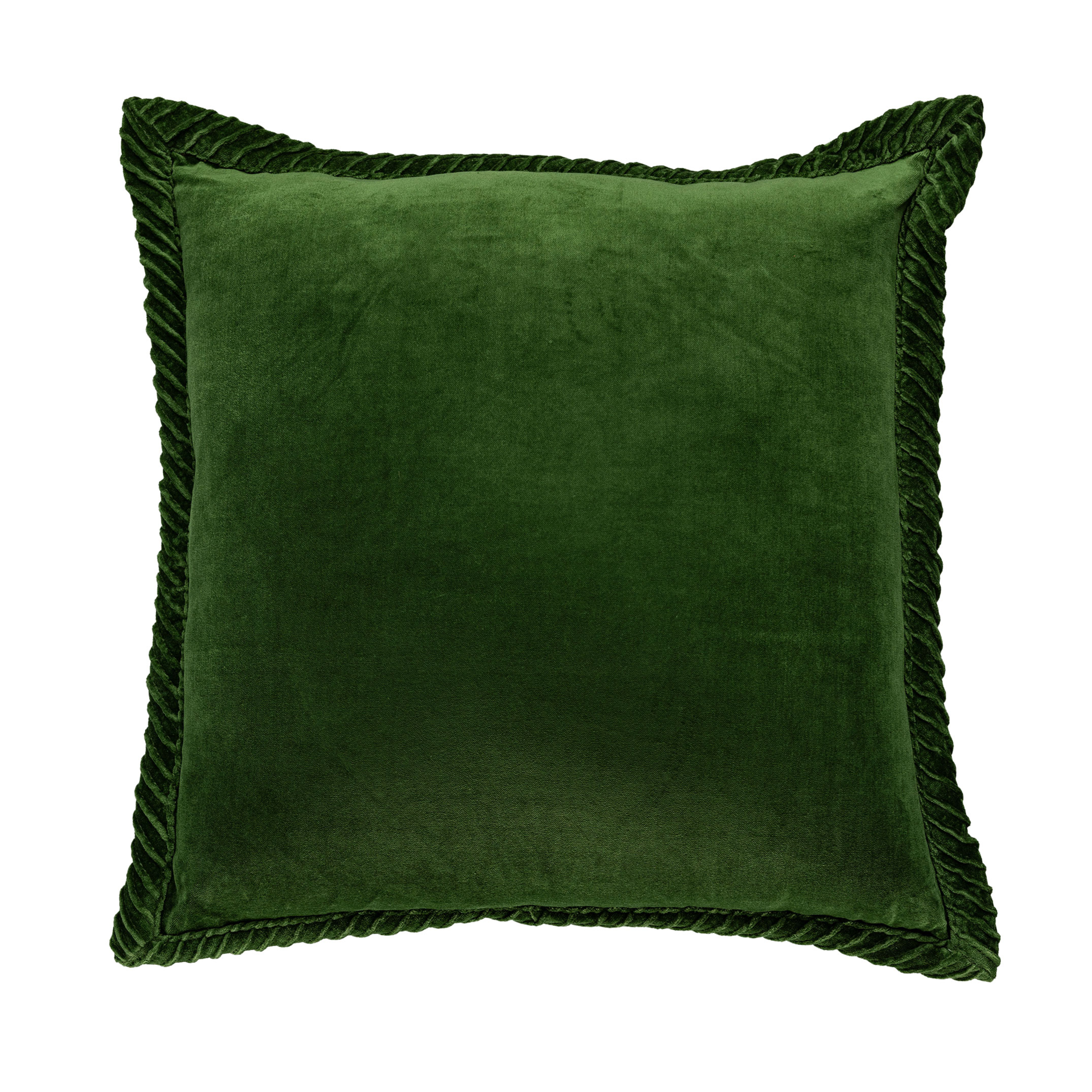 Sierkussen velours Tucked border forrestgreen 50x50 cm