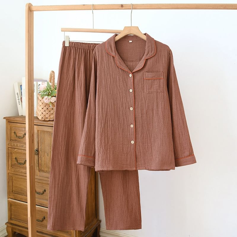 Somnus - Pyjamaset: effen top met lange mouwen + broek