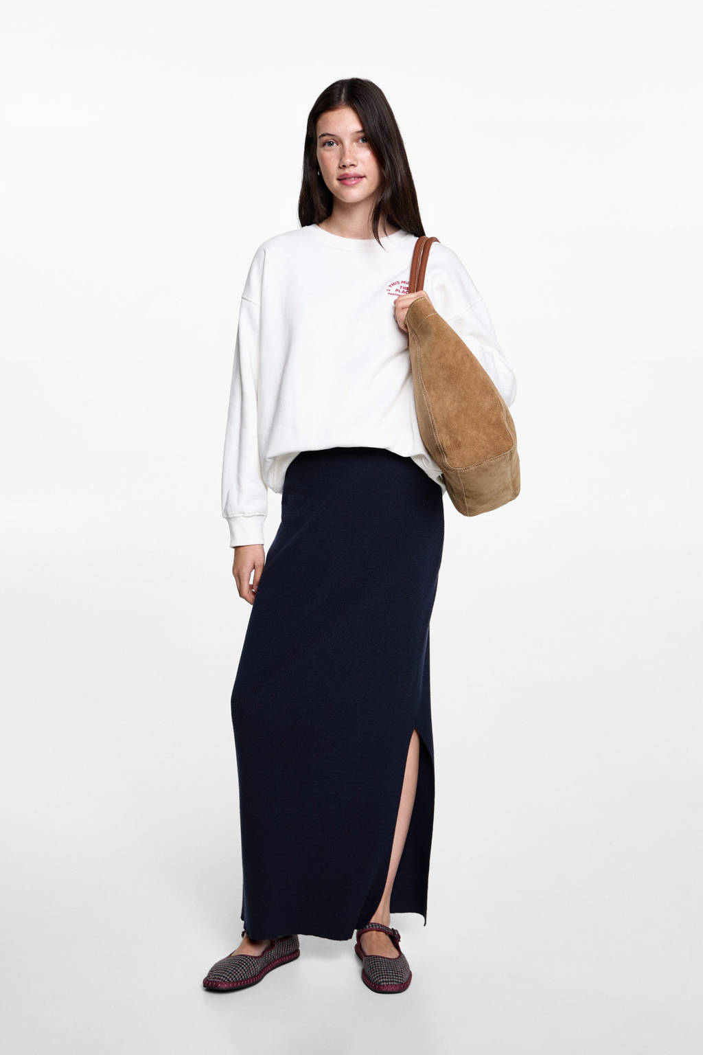 MANGO TEEN maxi rok gebreid marine