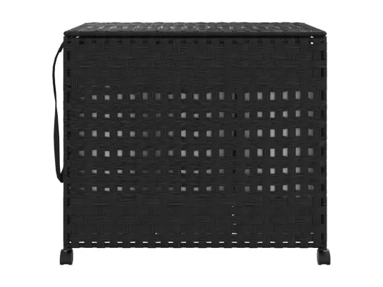 Panier à linge avec roulettes noir 66x35x60 résine tressée