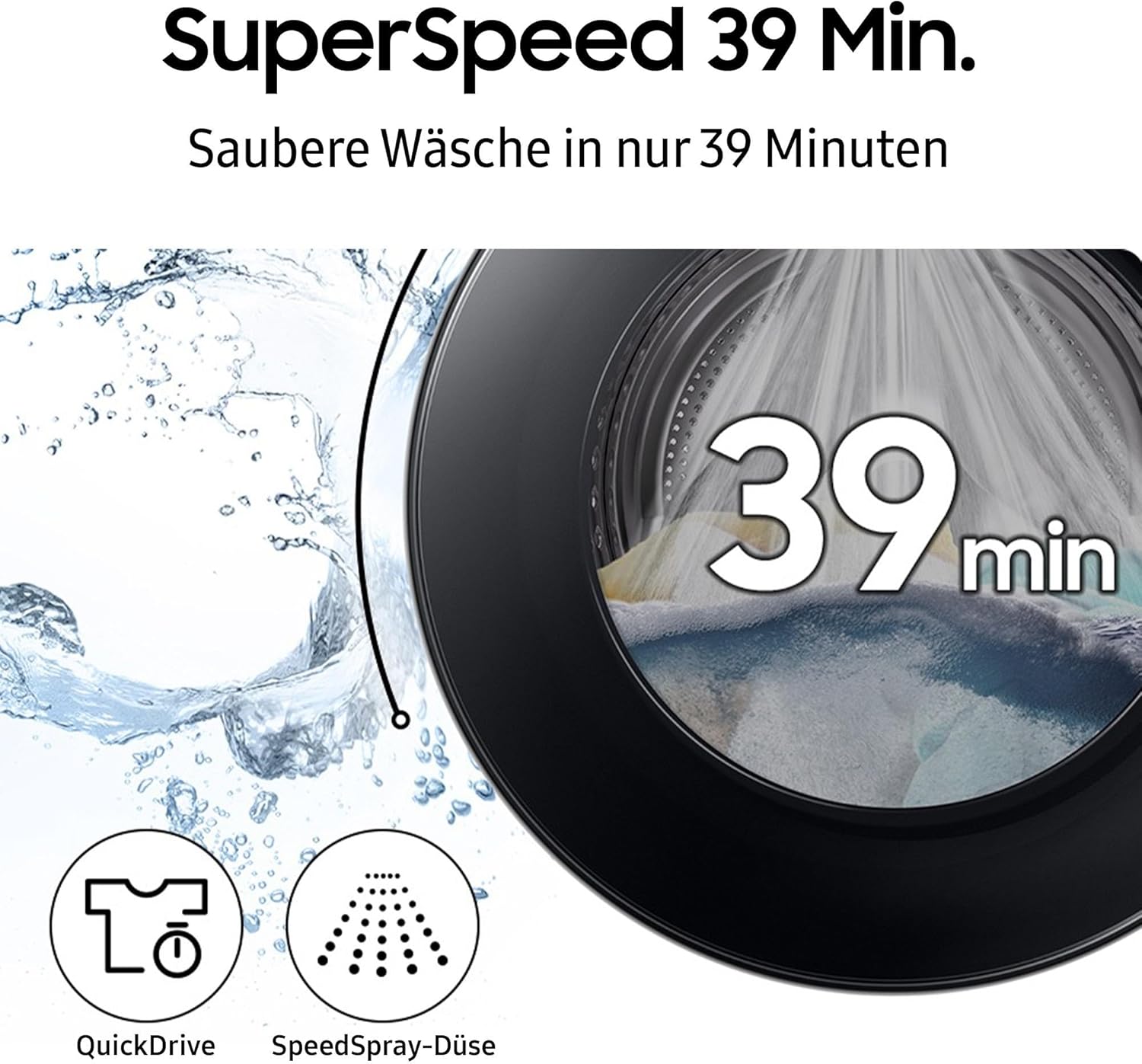 Samsung WD6100D SLIM AI Waschtrockner WD90DG5G34BEEG, 9+5 kg, Extra sparsam, EEK: E/A (-10%), Nur 48 cm tief, Waschmaschine + Trockner in einem, AI Ecobubble, WiFi, SmartThings, SuperSpeed, Weiß