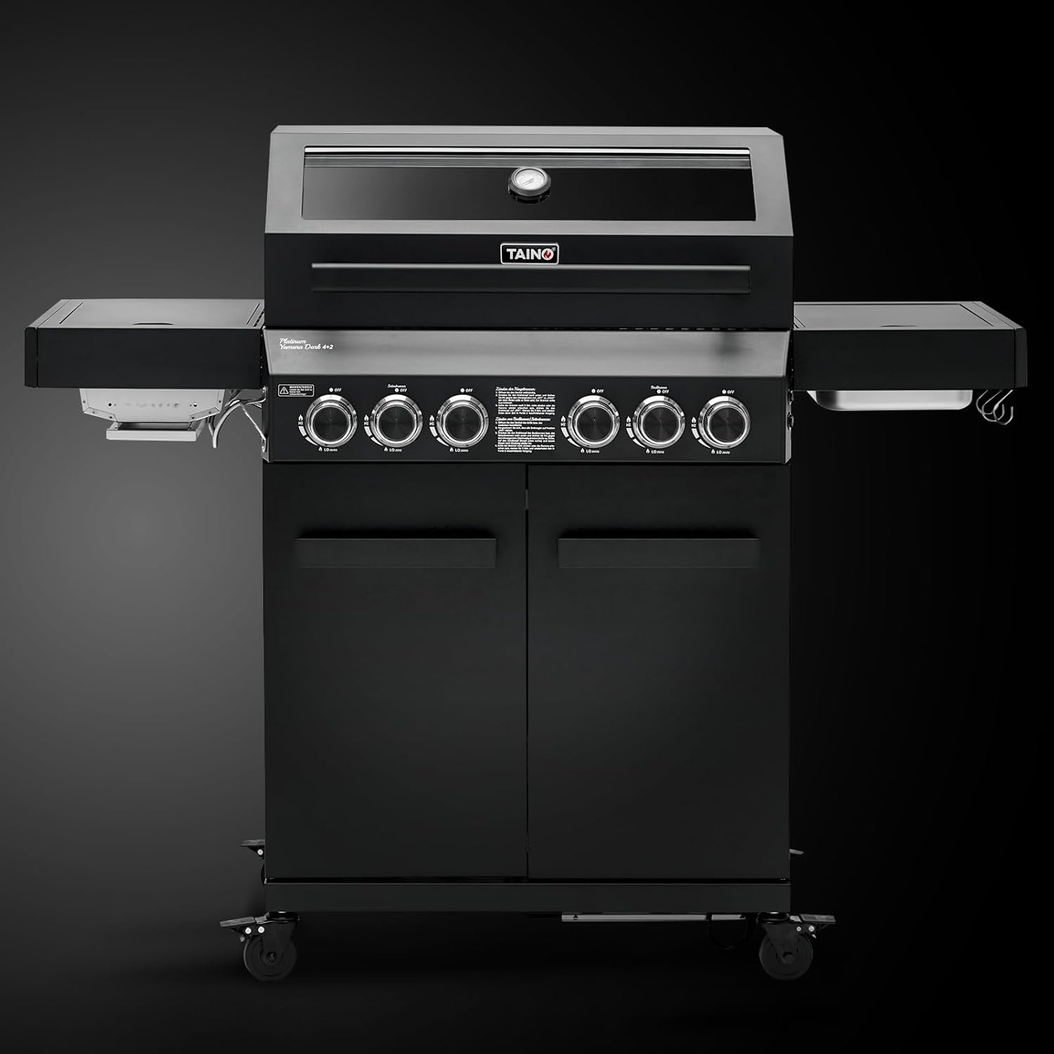TAINO PLATINUM YAMARA DARK 4+2 Gasgrill Stahl 4 Brenner Keramik Sear-Burner Keramik Backburner Piezo-Zündung Grillrost Gusseisen