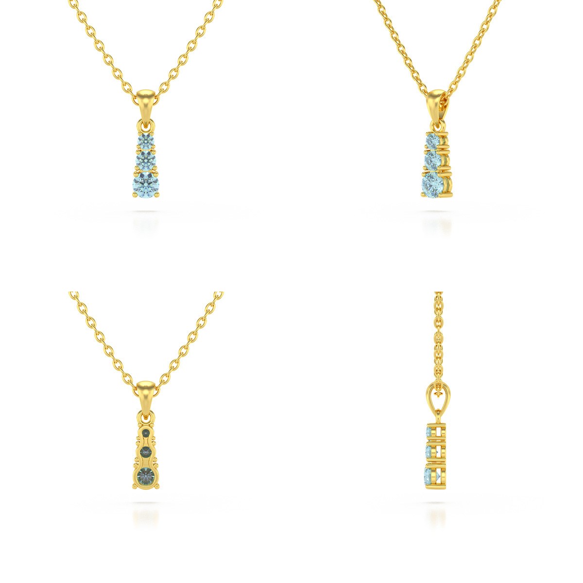 Collier Pendentif ADEN Or 585 Jaune Aigue-Marine Chaine Or 585 incluse 0.45grs