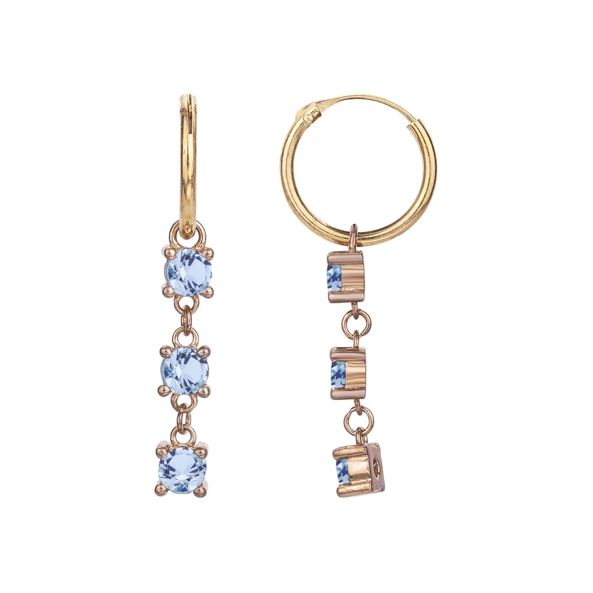 Boucles d'oreilles pendantes en Plaqué Or avec spinelle bleu topaze