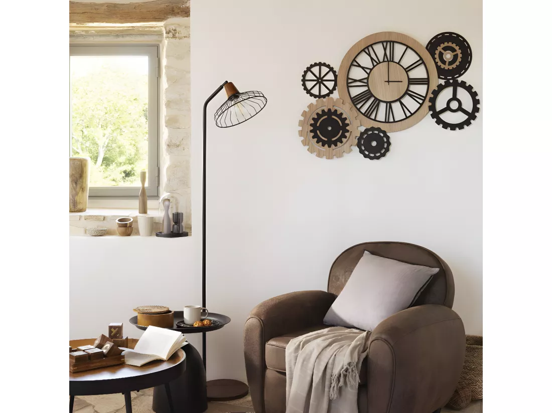 Lampadaire en Bois et métal Noir H 163 cm