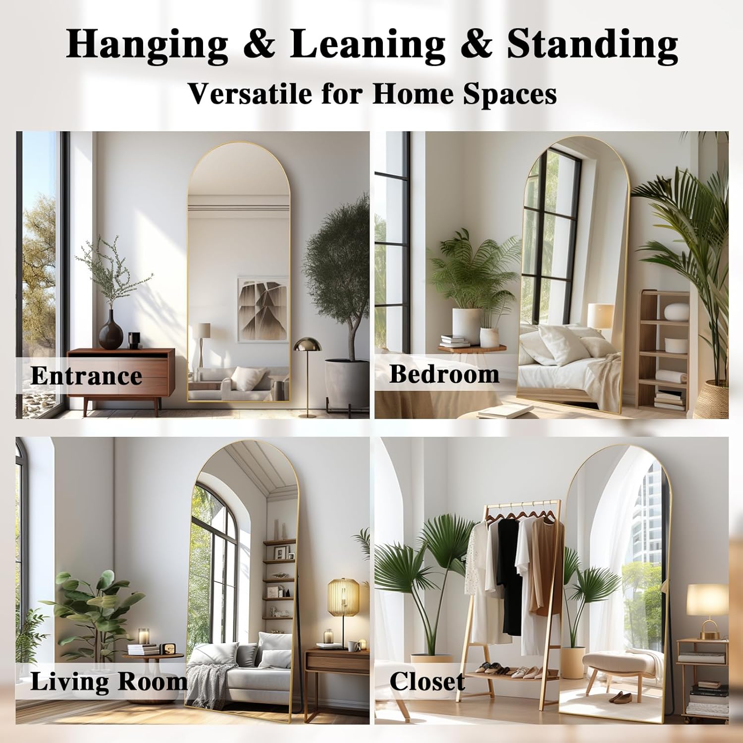 Gewölbter Spiegel Ganzkörperspiegel 180 x 76 cm Stehspiegel Bodenspiegel Groß Standspiegel für Schlafzimmer Wohnzimmer Flur Eingang Wandspiegel Gold