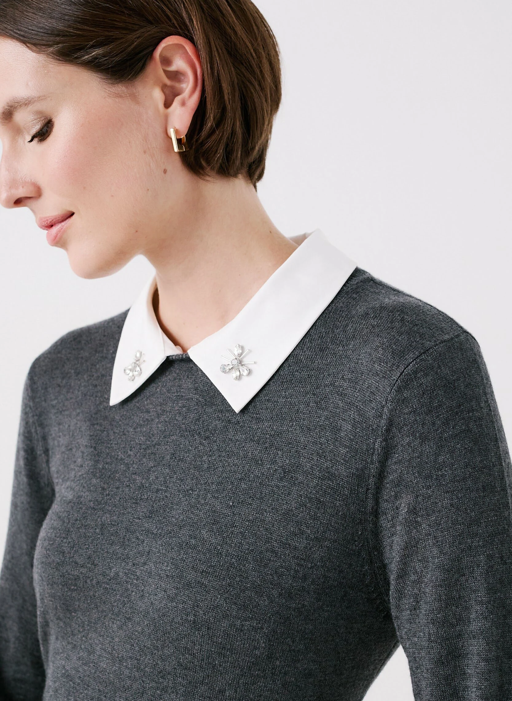 MWILFORD - Pull droit avec col amovible | Gris