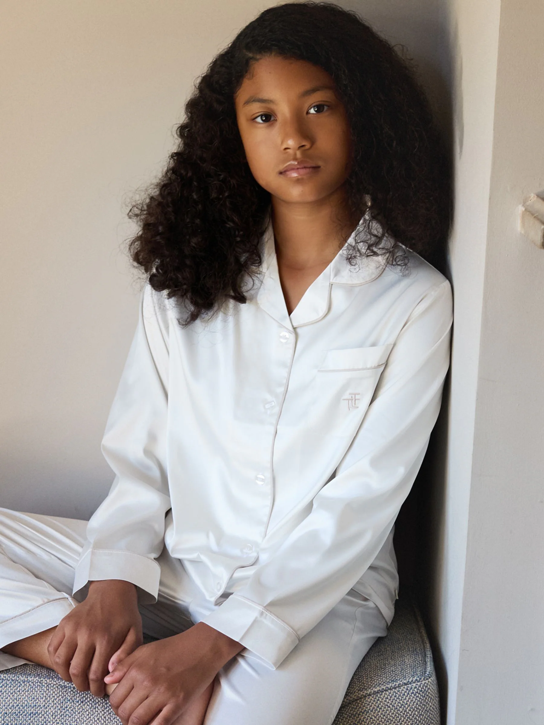 Crème - The Little Tailor Satijnen Kinder Kerstmis Pyjama's met Knoopsluiting