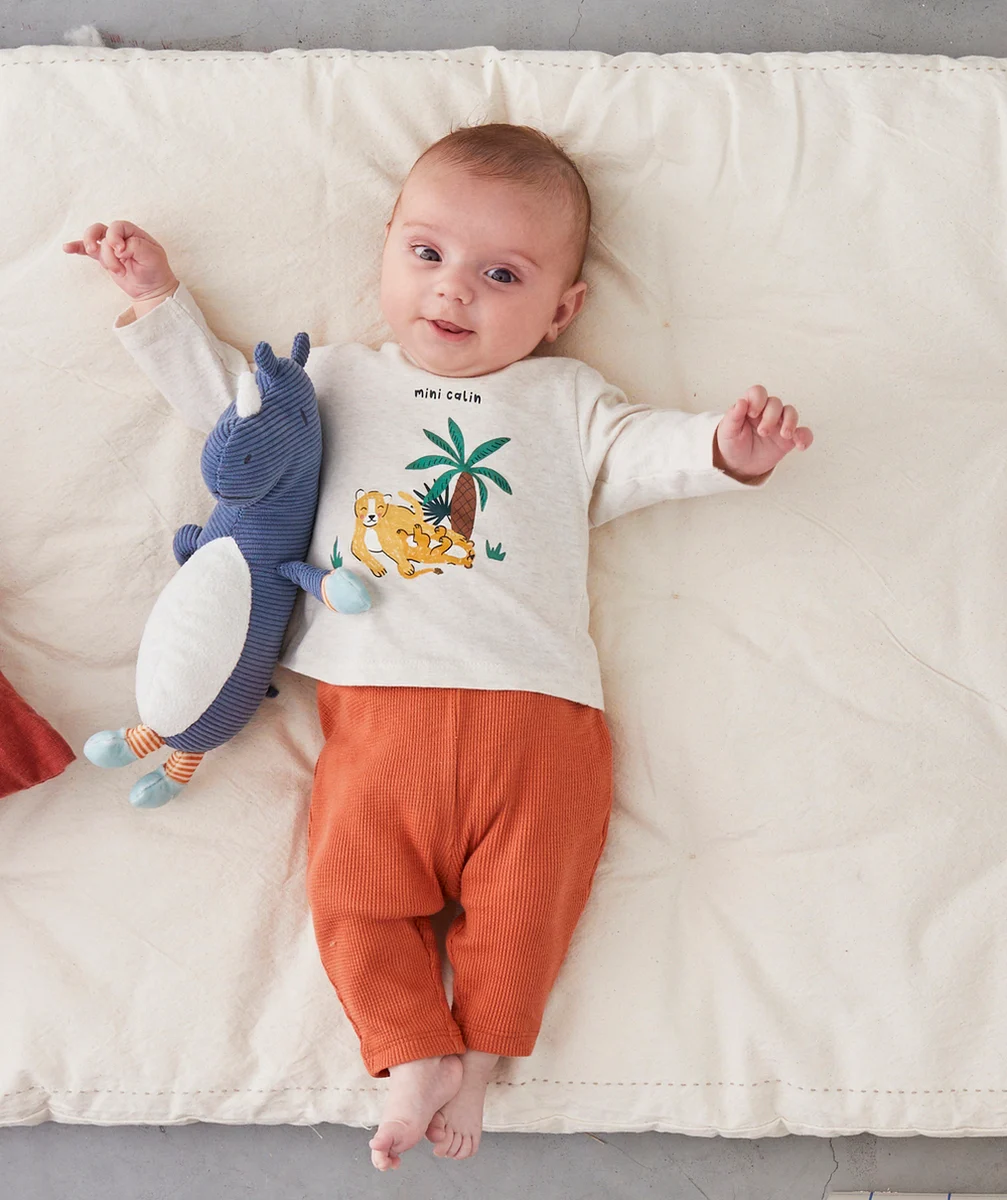 LEGGING BÉBÉ EN COTON BIOLOGIQUE NID D'ABEILLE MARRON ORANGÉ