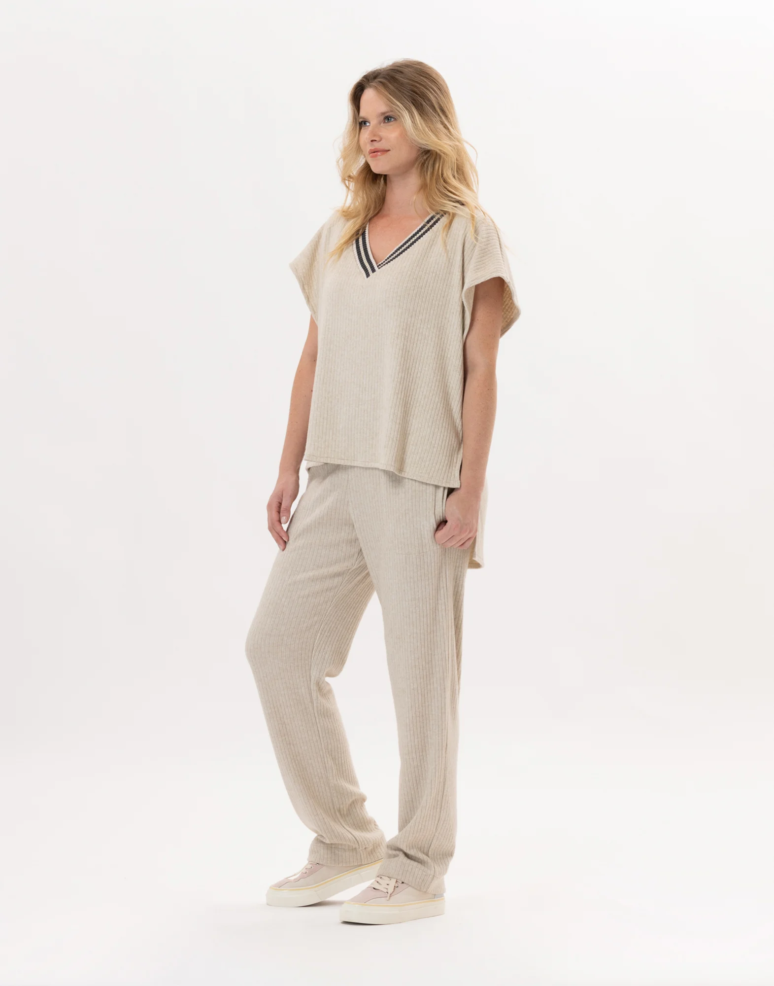 ESMEE 831 - Poncho pull en maille tricot | Beige