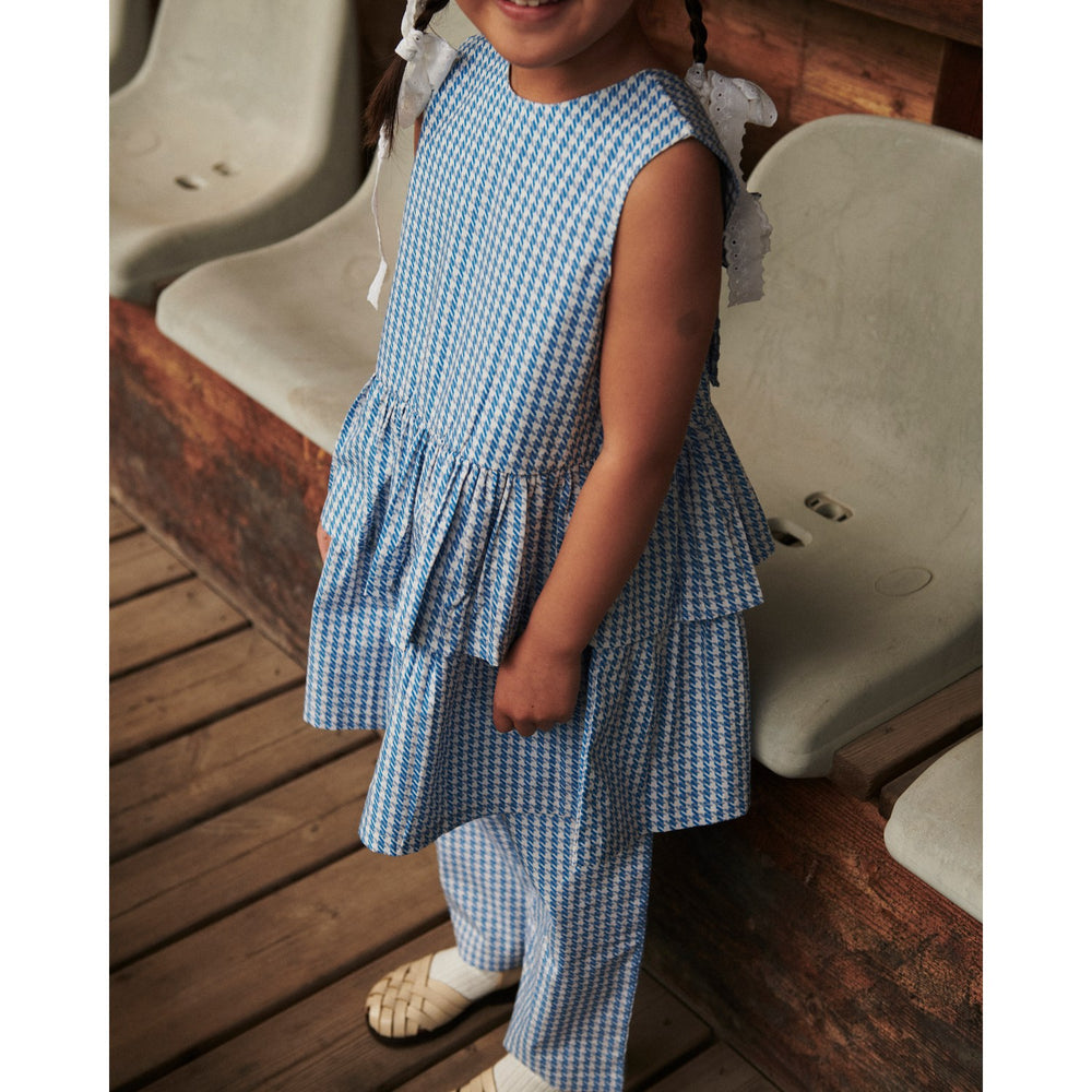 Køb COPENHAGEN COLORS Blue Houndstooth Mini Houndstooth Kjole W. Sløjfe