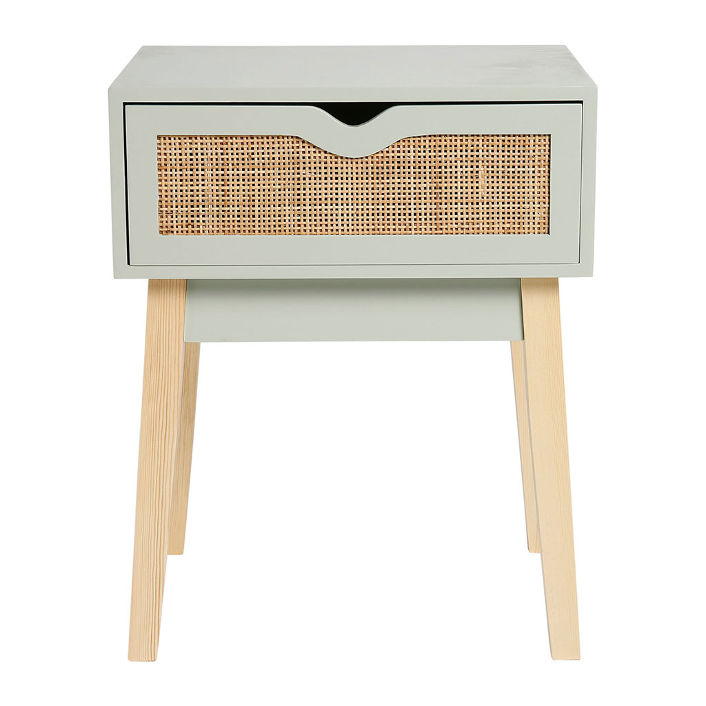 Table de chevet CESAR bois et cannage verte 40x50x30cm