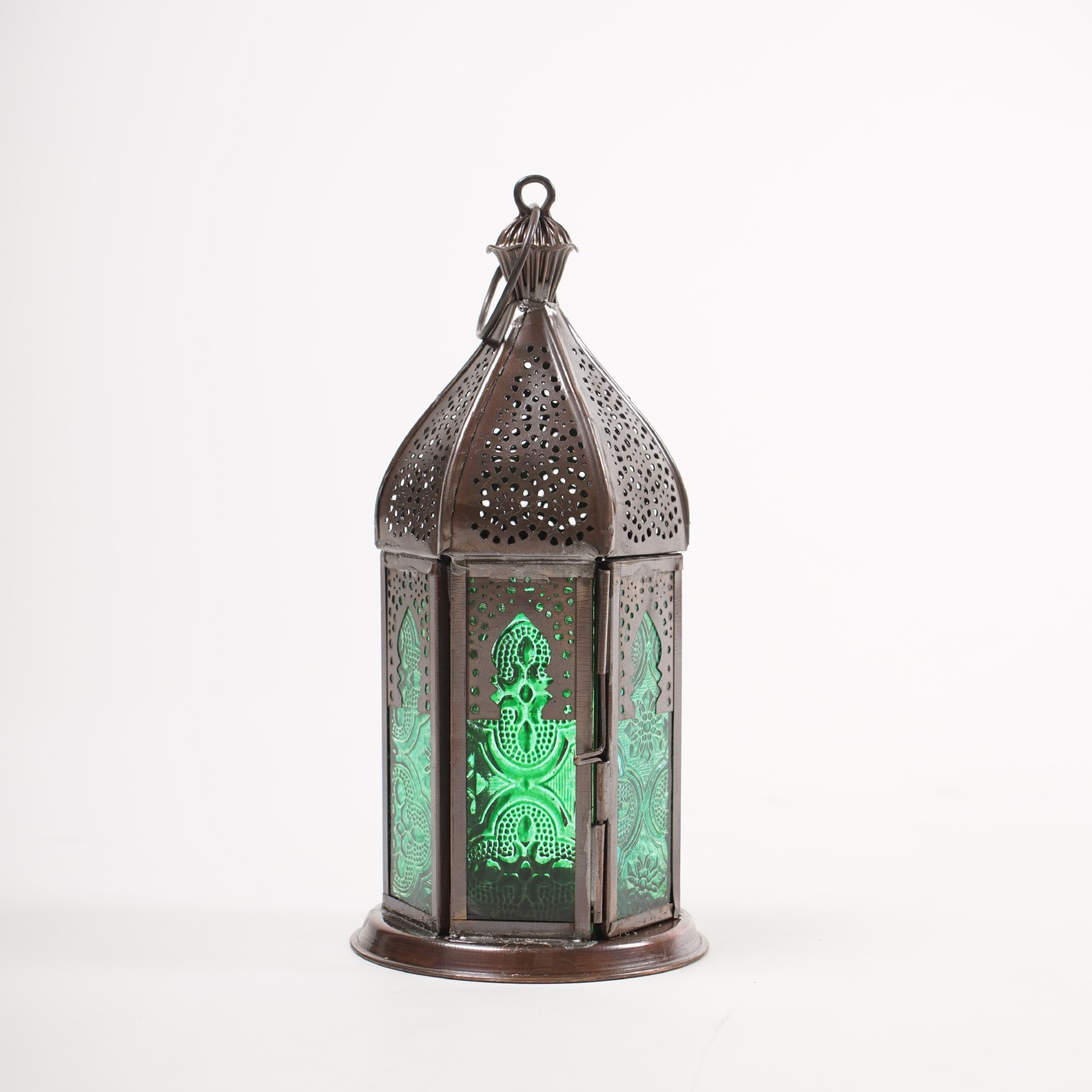 Laterne 'Basharat', kupfer, grün-blau, Ø 9 cm, H 18 cm von fischer's lagerhaus