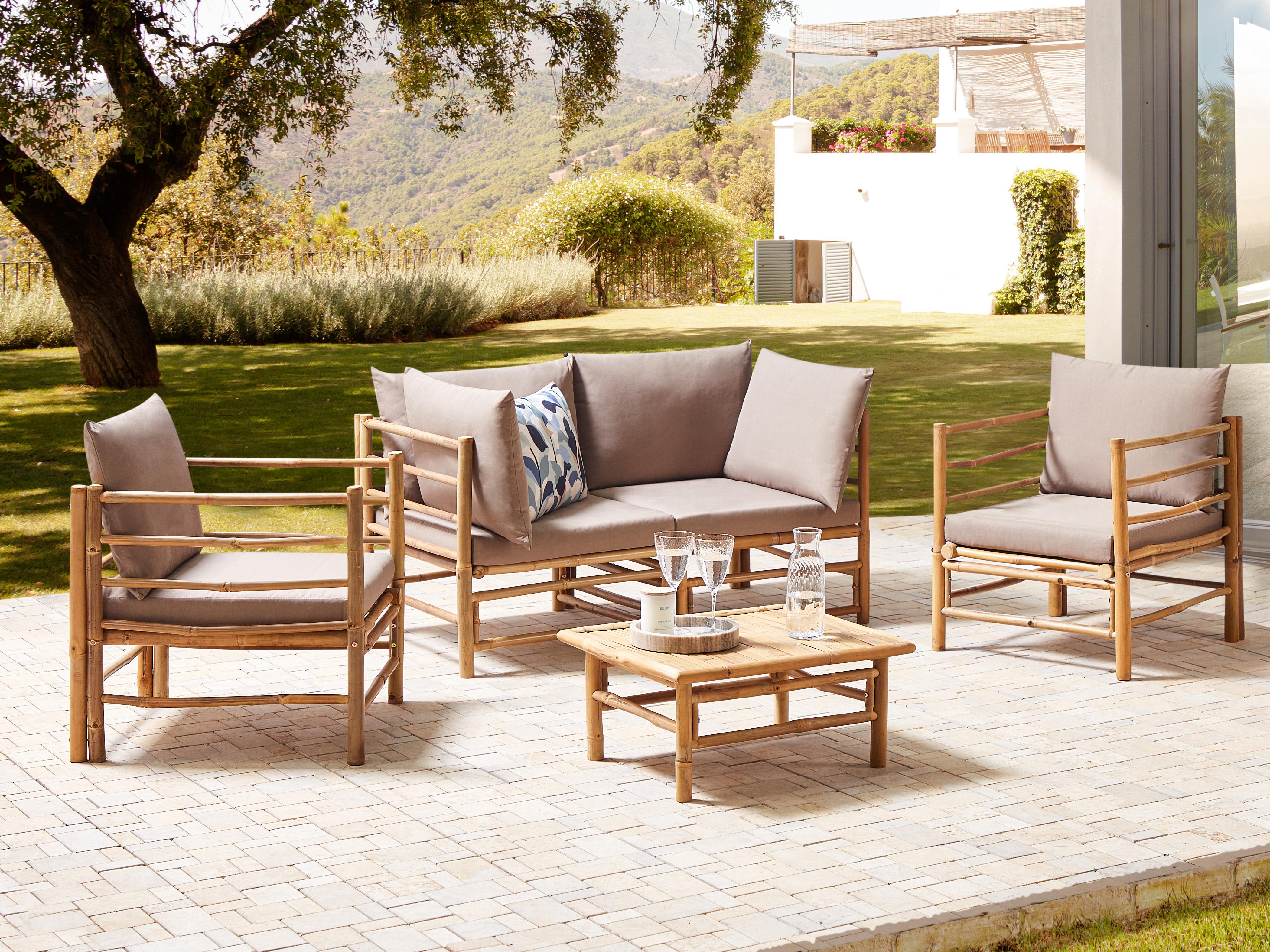 Loungeset met tafel 4-zits CERRETO Bamboehout Taupe