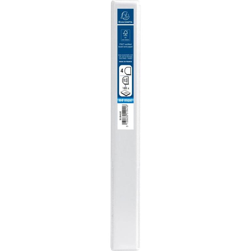 Classeur 4 anneaux cartonné Exacompta Kreacover® personnalisable A4 maxi- Dos 3,8 cm blanc