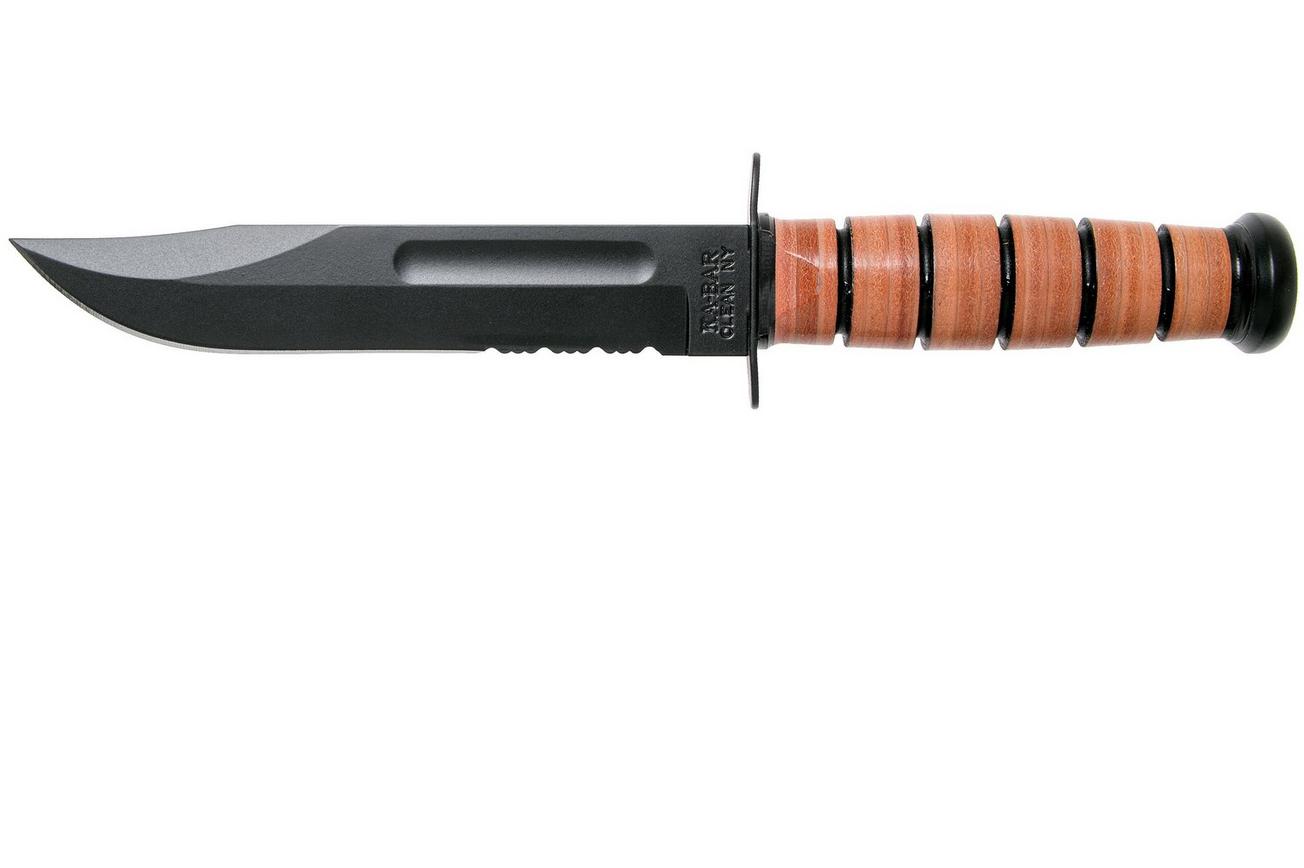 KA-BAR U.S. Army Knife 1219 deels gekarteld, vaststaand mes, lederen foedraal