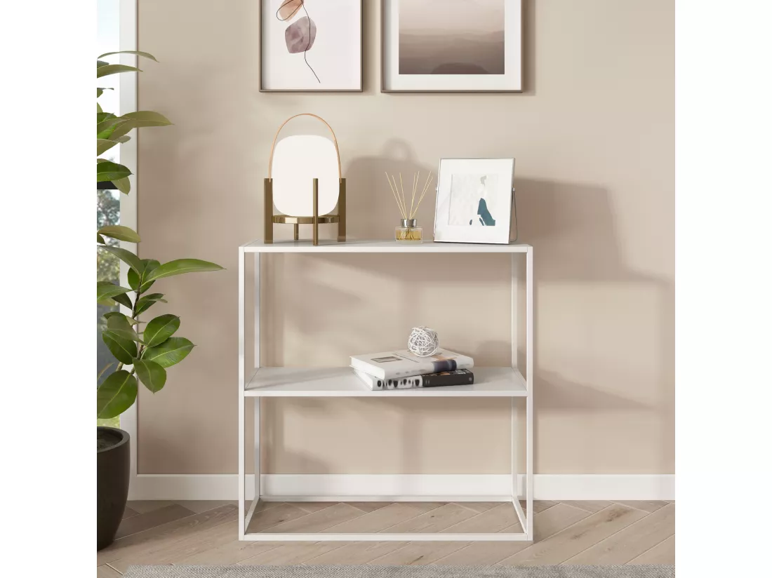 Table console Strömstad avec surface de rangement 80 x 79,5 x 26 cm blanc mat [en.casa]