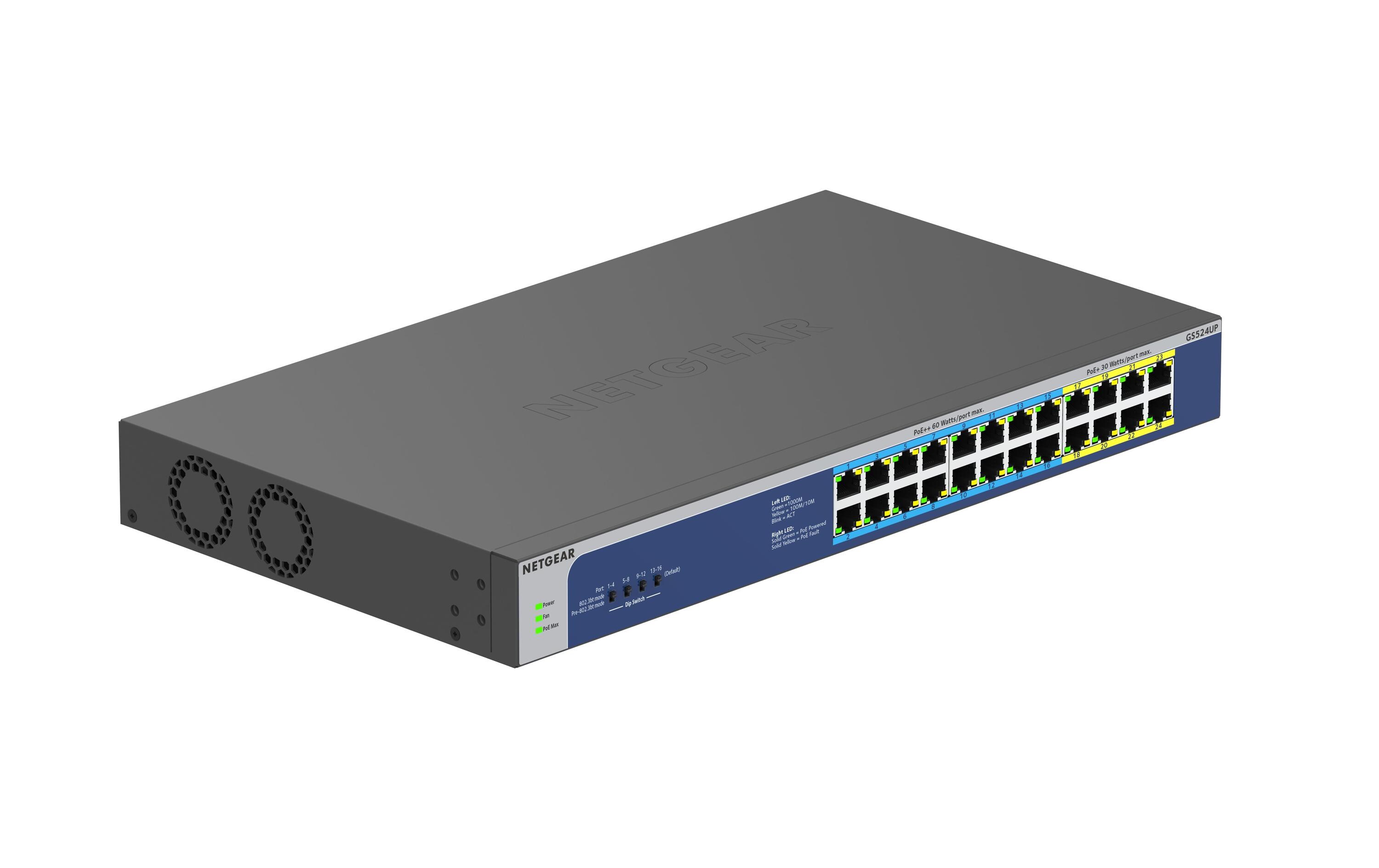 PoE++ Switch GS524UP-100EUS 24 Port<br>Netgear 24-Port Gigabit Ethernet High Power PoE+ Unmanaged Switch mit PoE++ Ports