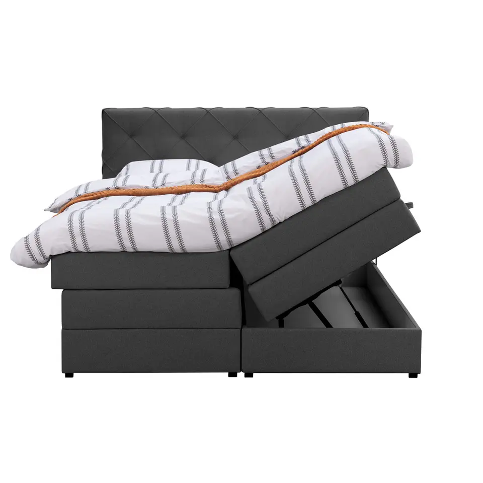 Boxspring met opbergruimte Liv geruit - antraciet - 160x200 cm