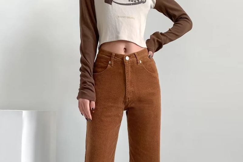 Ulark - Hoge taille effen corduroy rechte broek