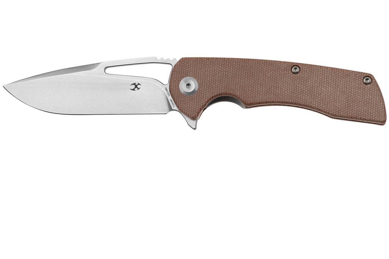 Kansept Kryo T1001M4 Stonewashed 12C28N, Brown Micarta, zakmes, Kim Ning design