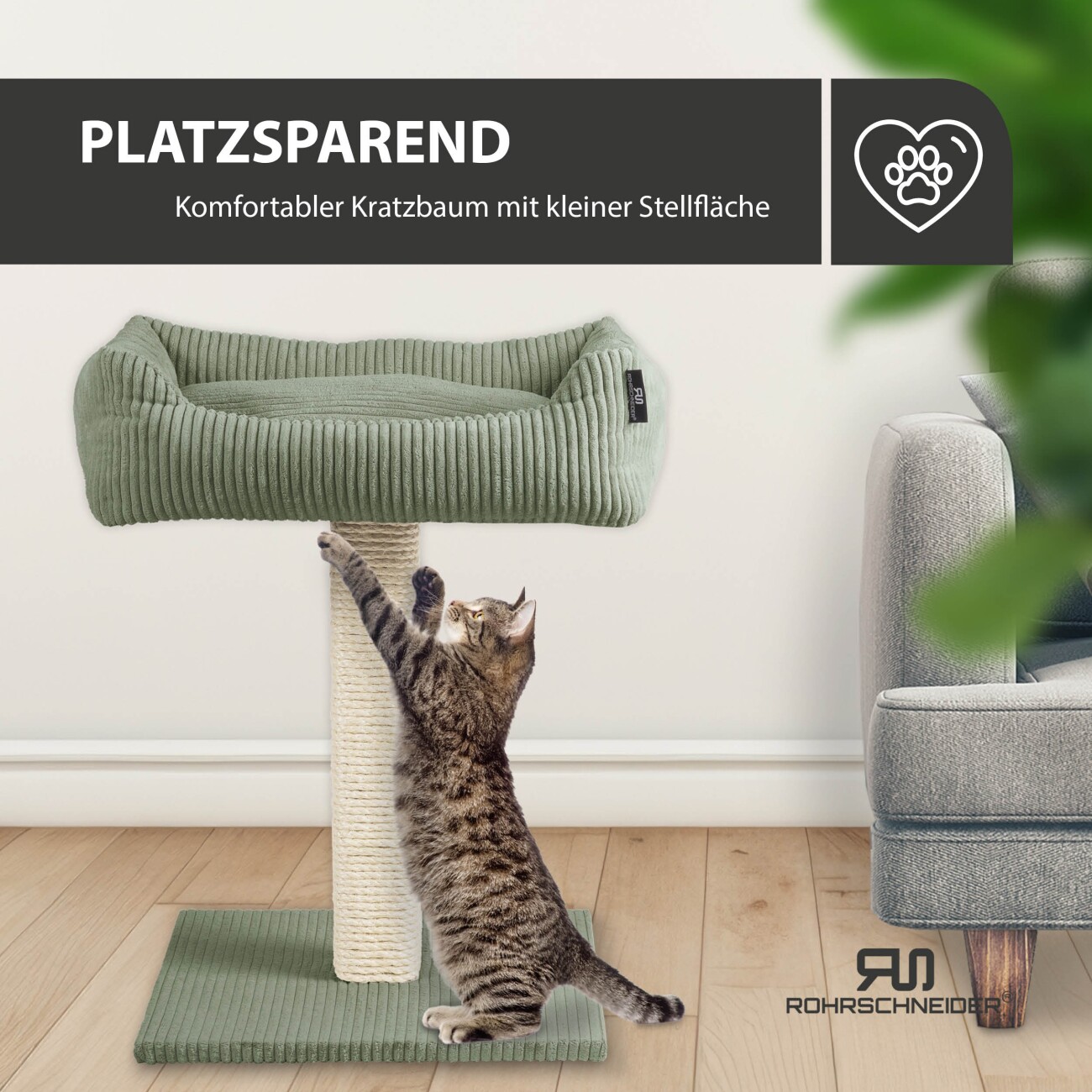 Rohrschneider ® Katzenbaum Wolly mit kuscheligem Katzenbett, waschbarer Kissenbezug