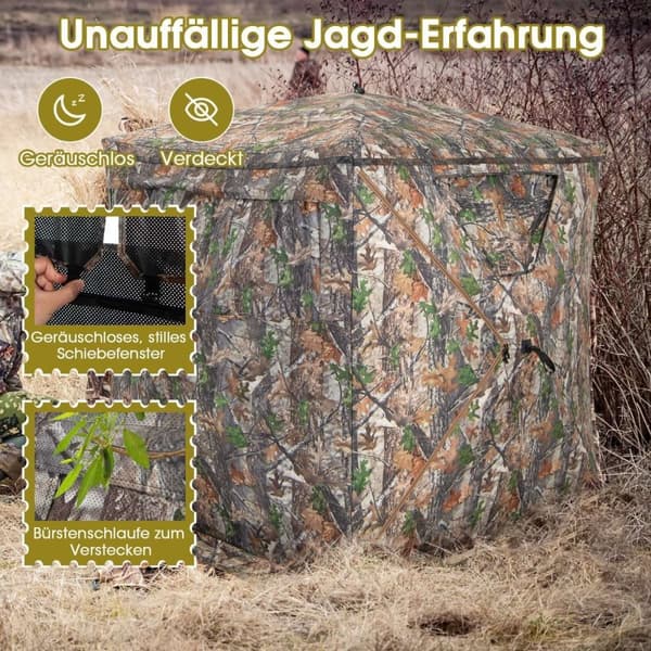 Enkeltsidig gjennomsiktig 270° jakttelt pop-up skjul for 2-3 personer med lydløst skyvevindu og jaktgjemmested for bærepose