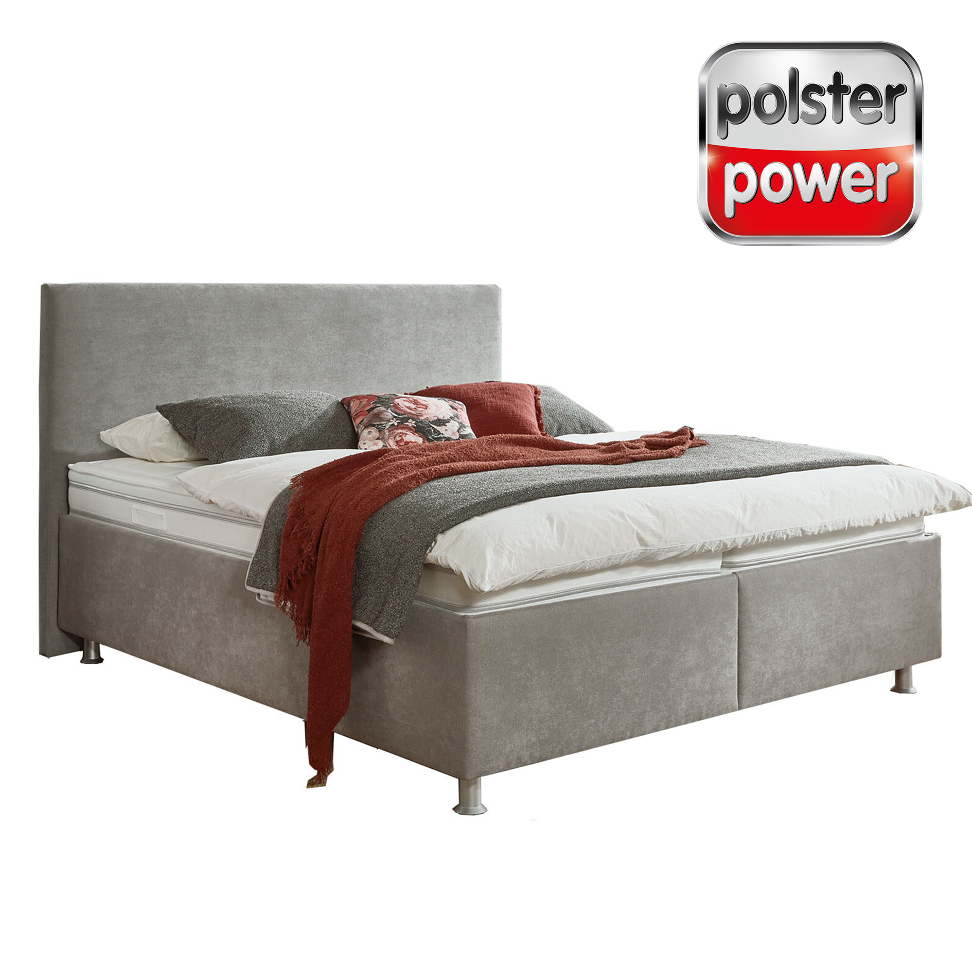 polsterpower Polsterbett - grau - H2/H3 oder H4/H5 - mit Bettkasten - 180x200 cm