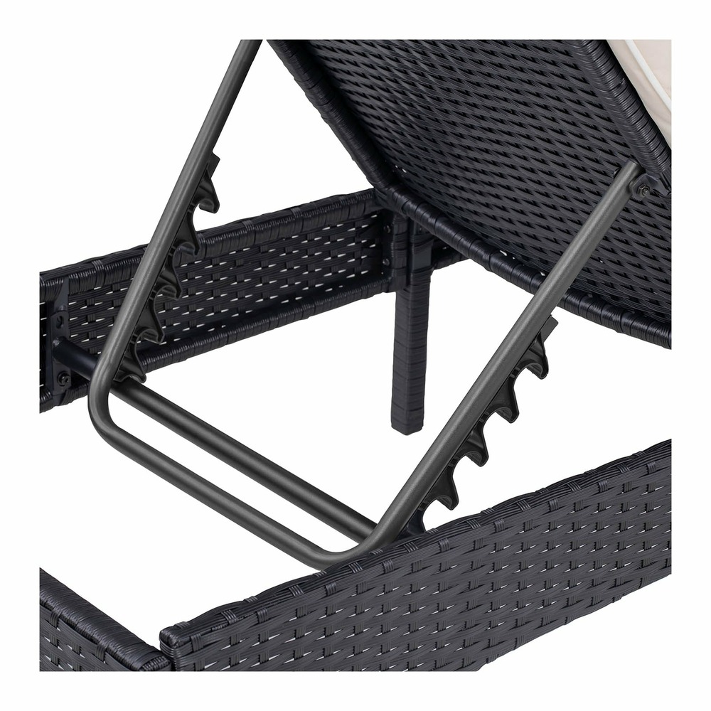 Chaise longue de jardin transat de plage bain de soleil bronzage en rotin avec coussin (armature en acier, coussin confortabl