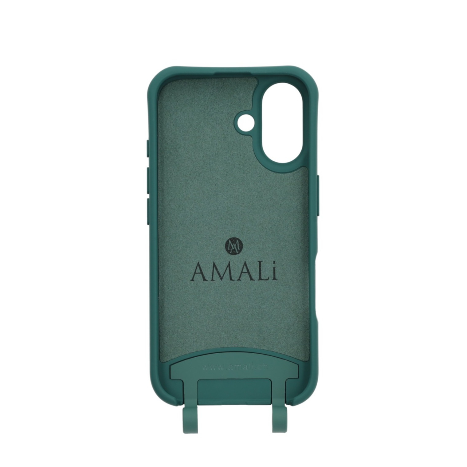 iPhone 16 Handy Hülle Elegantes Case mit abnehmbarem Necklace Adapter - Darkgreen / Silver
