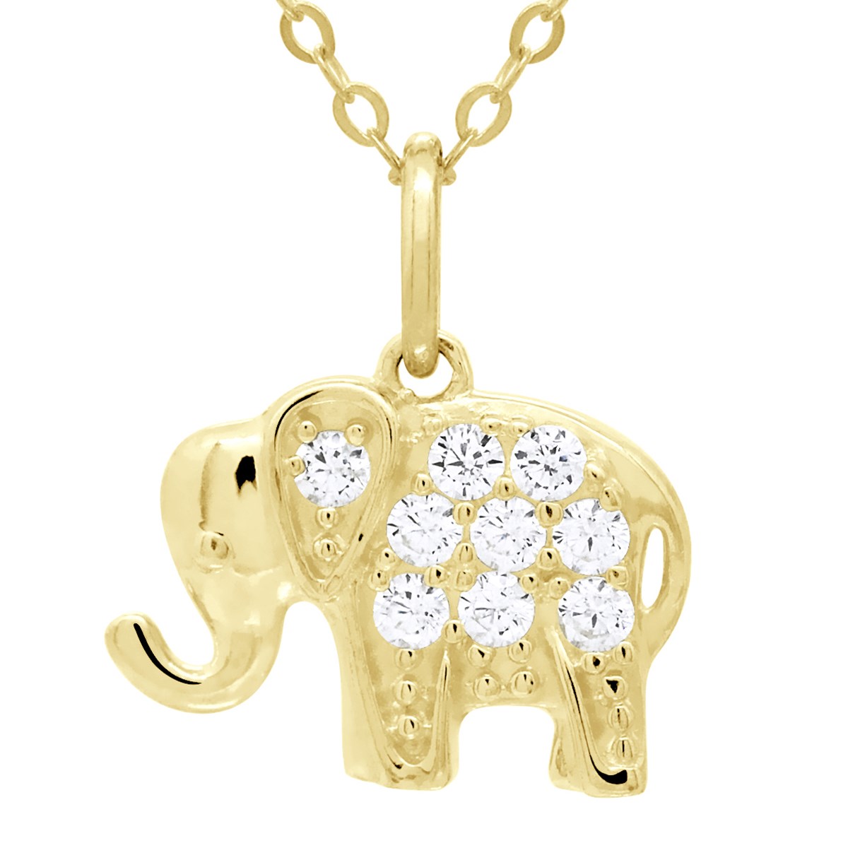 Collier - Ornées d'un Pendentif Éléphant serti d' Oxydes de Zirconium - Or Jaune