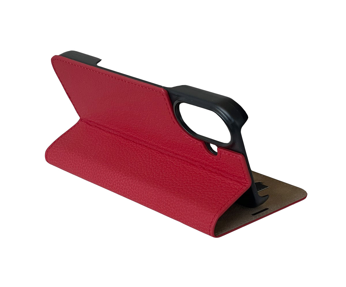 iPhone 16 Echtleder Book Case Tasche Flip Cover Hand Made (MARCIP16-M04) - Cherry Tomato