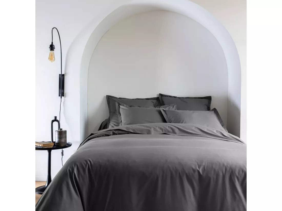 Parure de lit coton percale Anthracite 240x220 - SOMEO - MORPHEE
