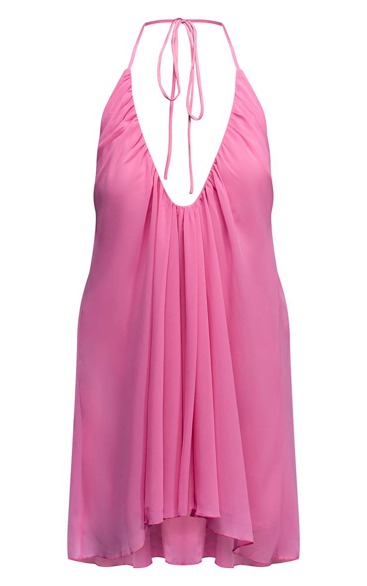 Rose Robe Mini Dos Nu Col Licou En Mousseline À Décolleté Plongeant
