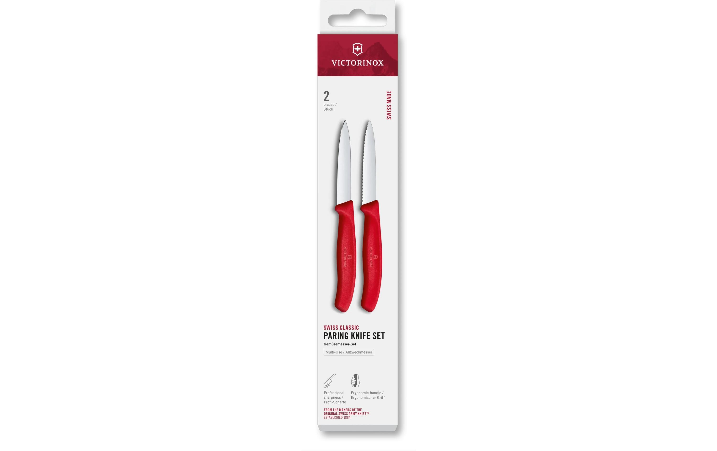 Messer-Set Swiss Classic, 8 cm, Rot, 2 StückSchälmesser-Set mit gerader und mit gezackter Schneide