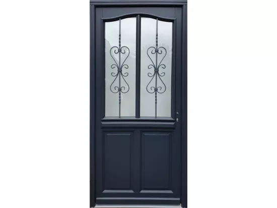 Porte D'Entrée Bois Vitrée, Sanna, H,215Xl,90 P,Gauche Cote Tableau + Poignée Et Barillet (Ref 010403Fp)