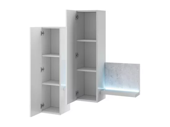 Composition murale BERGAME – 152 cm – Blanc et effet béton – LED intégrées – Design moderne
