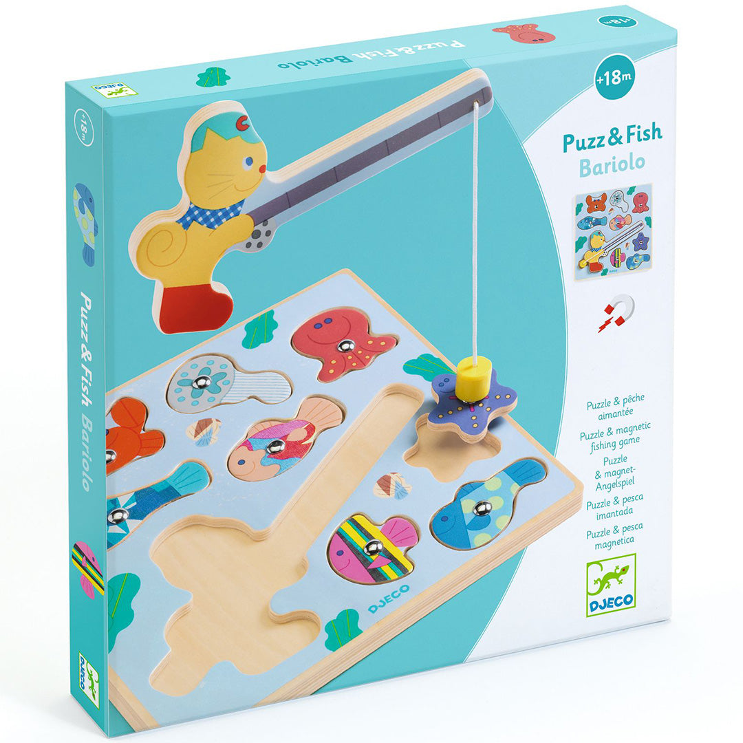 djeco 2-in-1 houten puzzel puzz & fish bariolo - 9st