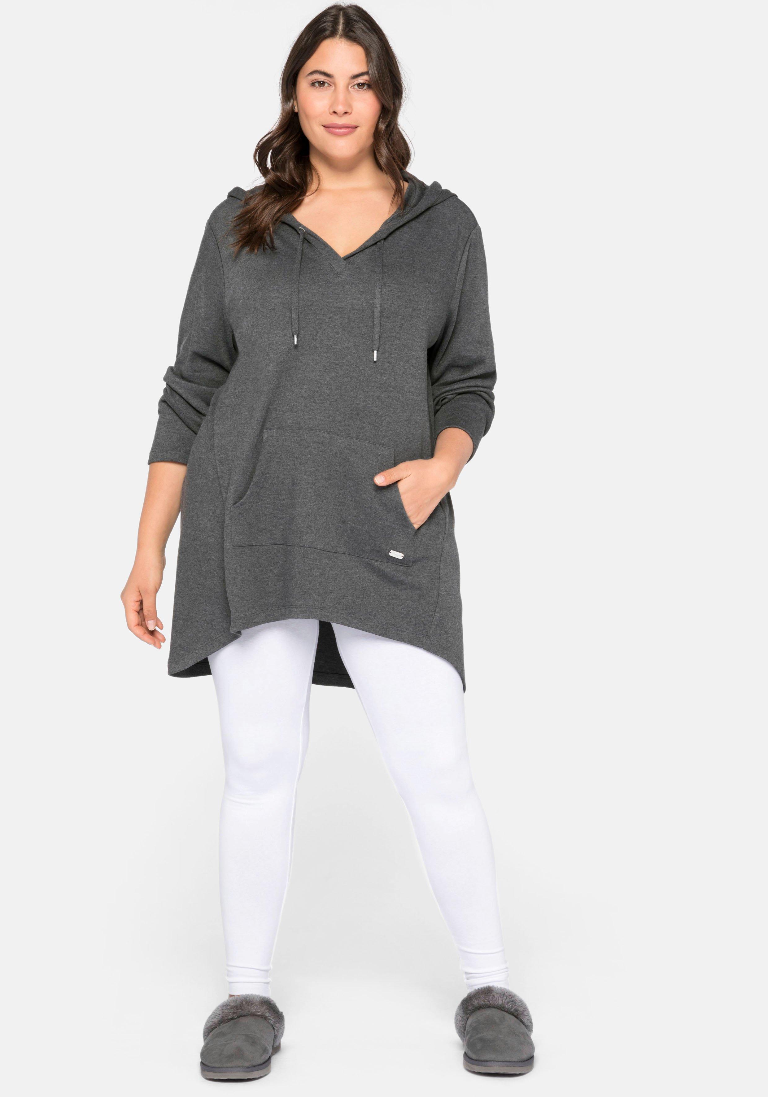 Longshirt mit Kängurutasche, im Vokuhila-Schnitt