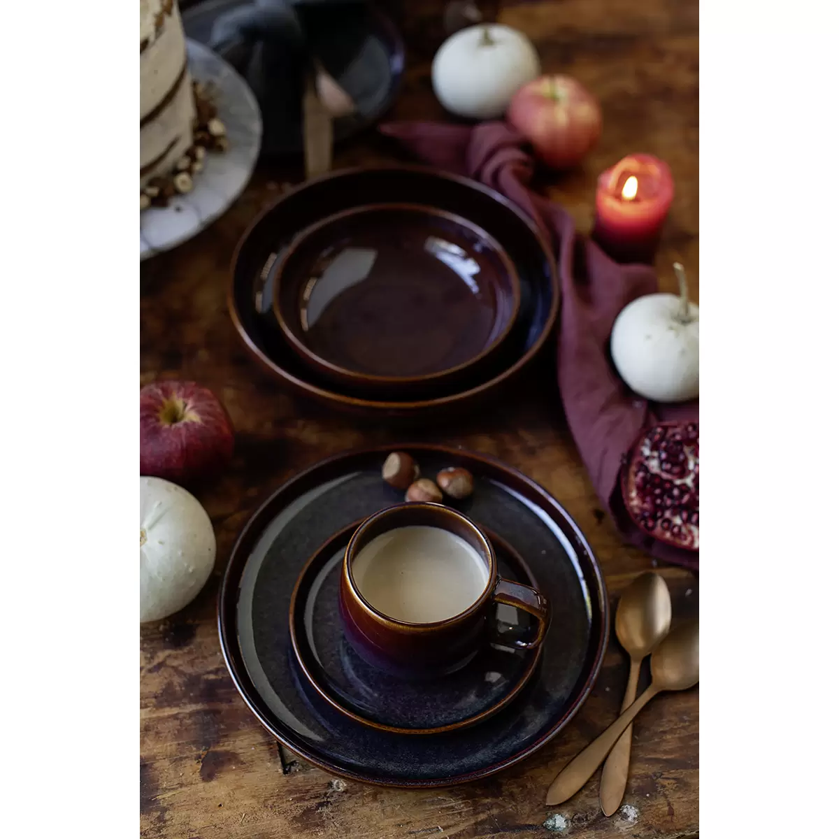 Kaffee Geschirrset 12tlg. ELINA UNO braun,rot