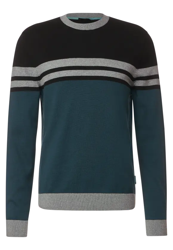 Gestreifter Strickpullover - deep teal green