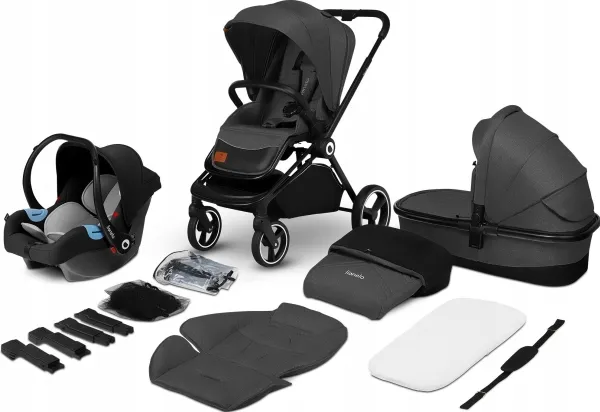 Lionelo 3 In 1 Strollers - Lo-Mika 3 In 1 Grey Graphite